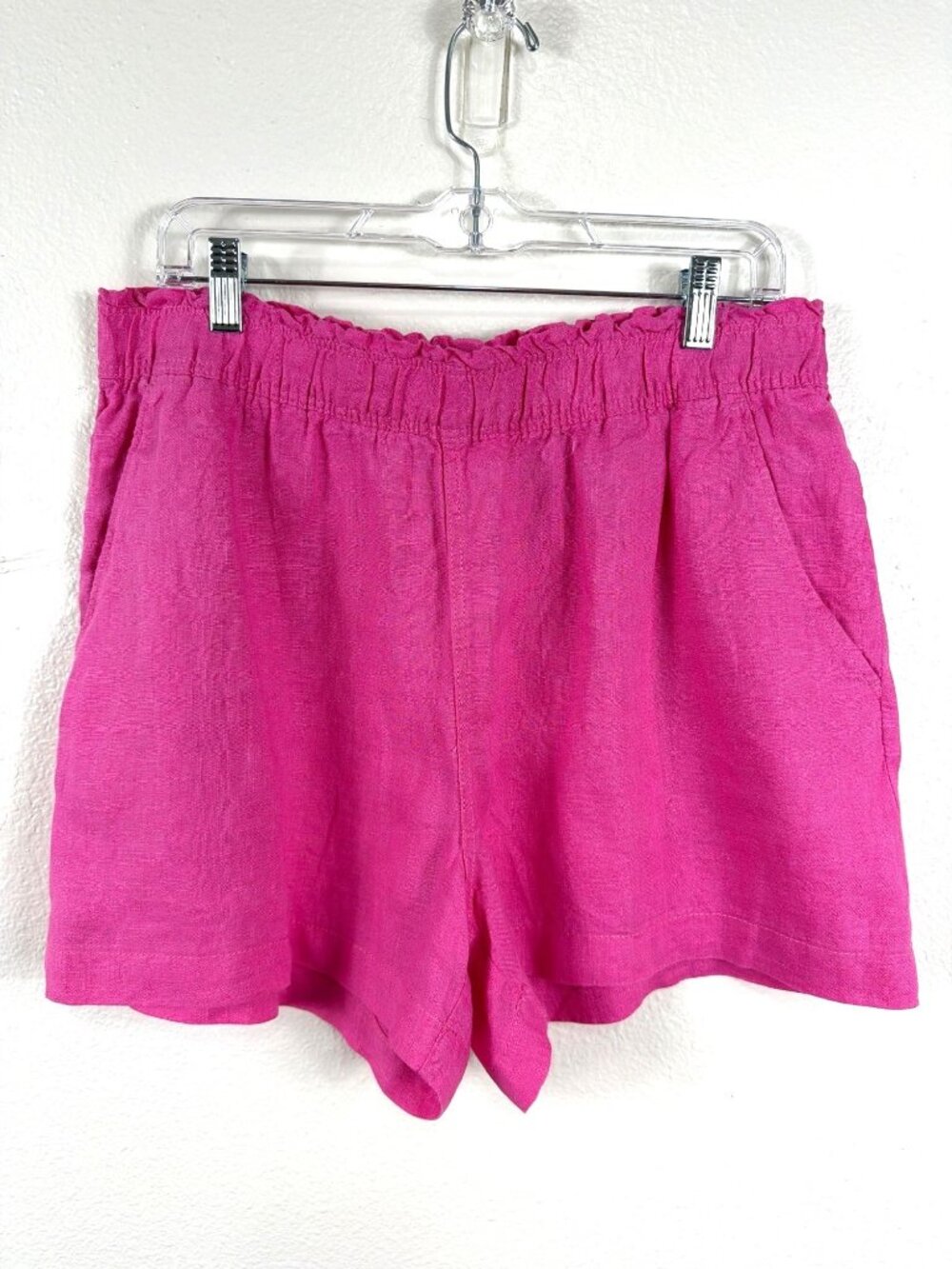 H&M Linen Shorts Pink Elastic Waist High Rise Summer NWOT Size L - Picture 2 of 13